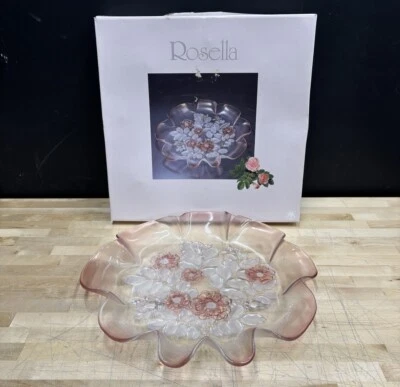 Vintage Mikasa Rosella Zierteller Plate 17” Pink Ruffled Frosted Crystal Platter - Изображение 1 из 4