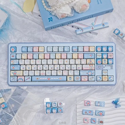 Anime Doraemon PBT 132 Key Blue Cartoon Mechanical Keycap Cosplay Prop Toys Gift - Image 1 of 4