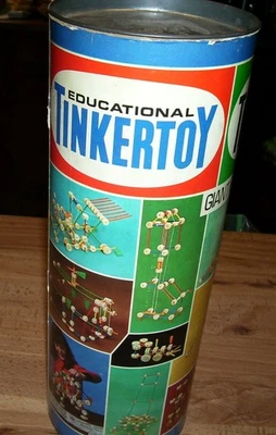 ORIGINAL TINKERTOY GIANT ENGINEER & EDUCATIONAL SET 155 ~ 1970s  OVER 300 PARTS - Image 1 of 4