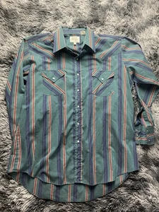 Camisa Ely Cattleman Western a Rayas Manga Larga Hombre Alto XL Perla Verde a Presión - Imagen 1 de 4
