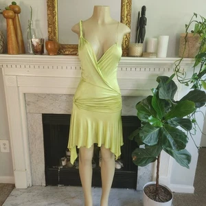 Black Halo Green Mini Dress Draped Ruched Asymmetric Stretch Disco Hoco Sz Small - Picture 1 of 11