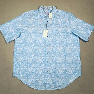 Robert Graham пейсли рубашка мужчин 2XLT высокий светло-синий новый сад короткий рукав новый - Изображение 1 из 4