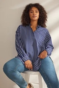 EVANS Curve Women's Plus Size Stripe Girlfriend Shirt - Picture 1 of 10