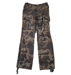 Y2K Cargo Camouflage bestickt verziert Jeans Damen 4 verstellbare Taille 90er - Bild 1 von 7