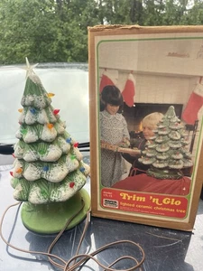 Vintage Marcia Ceramics Trim N Glo 18” Ceramic Christmas Tree W Box - Picture 1 of 7