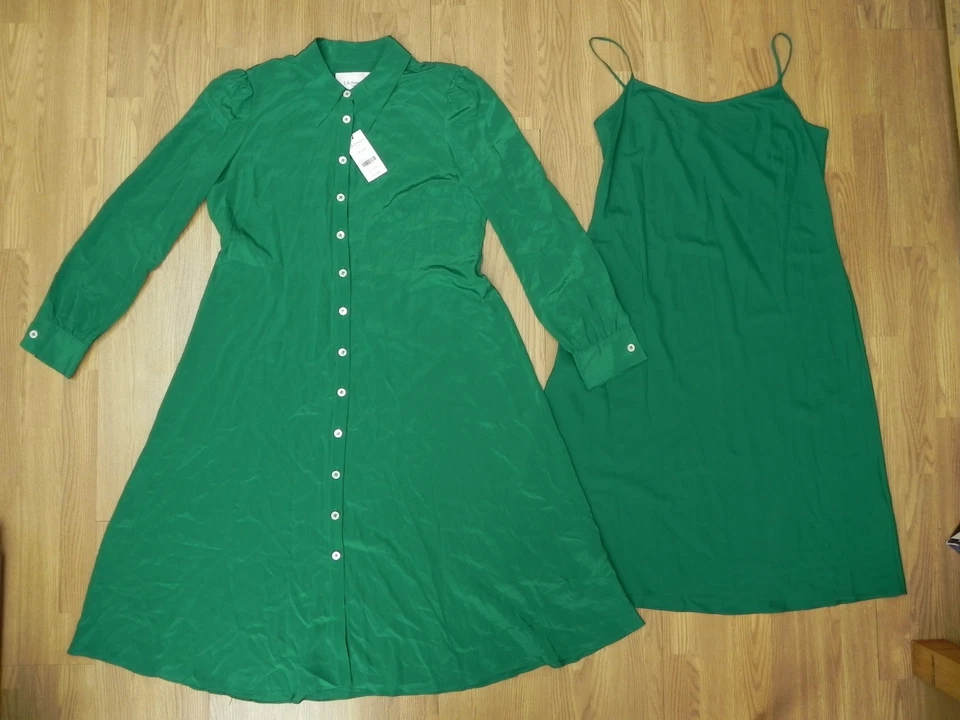 LK Bennett 100% Silk Malachite Green Party Dress with Matching Slip Size UK 14 M - Image 1 of 4