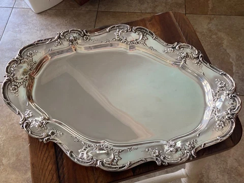 BIG GORHAM HEAVY HAND MADE STERLING SILVER TEA SET CENTERPIECE TRAY  18.5" x 13" Cover