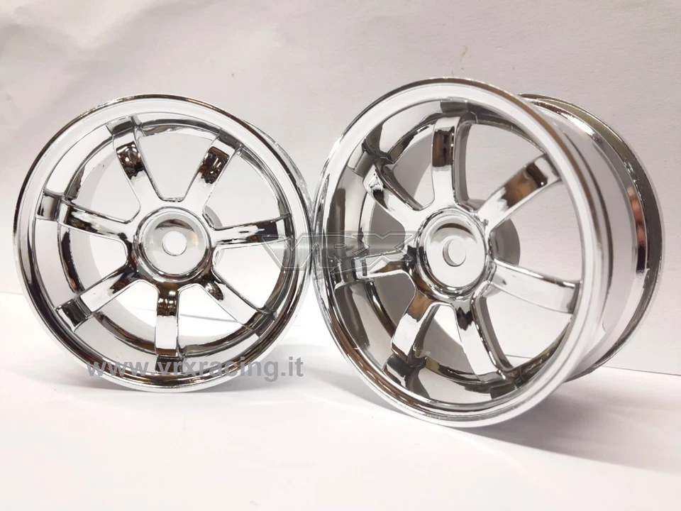 HUB-011-E Coppia cerchi 1/10 cromati (argento) on-road Esagono Interno 12mm VRX - Immagine 1 di 1