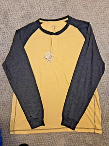 Red Head Brand Co. Yellow Gray Henley 3 button Long Sleeve Shirt Size L NWT - Picture 1 of 10