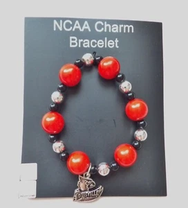 NCAA Louisville Cardinals Beaded Charm Stretch Bracelet New - Picture 1 of 5