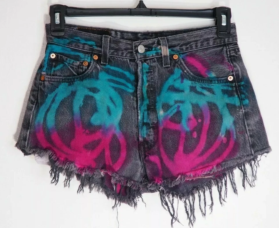 Pantalones Cortos De Colección Levi’s 501 X Furst Of A Kind Denim Corte 30 Negro Gris Pintado Foto 1 de 4