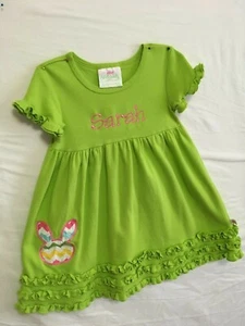 Lolly Wolly Doodle Mädchen Größe 2/3 Kleinkind Kleid grün 100 % Baumwolle personalisiert - Bild 1 von 7