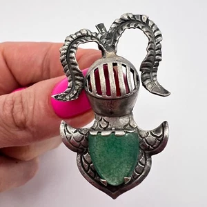 Vintage Damen Schmuck Sterling Silber 800 Anstecknadel Brosche Ritter Avanturin Stein - Bild 1 von 4