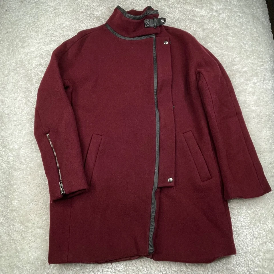 Chaqueta Madewell para mujer 8 abrigo rojo mezcla de lana City Grid Cocoon cremallera completa broches de presión Foto 1 de 4
