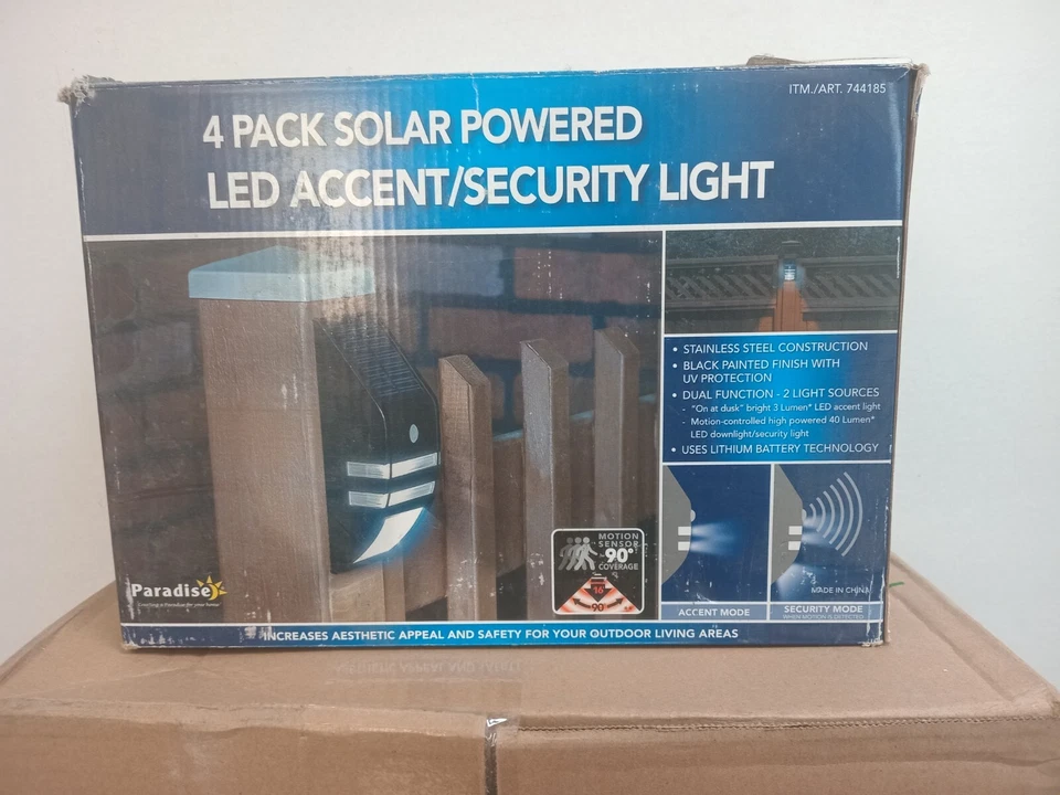 Paradise 4 Pack Solar Powered LED Accent/Motion Security Lights - Image 1 of 3