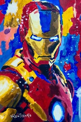 ORIGINAL HANDMADE OIL PAINTING  VALENTINARTE IRON MAN SUPERHERO MARVEL POP ART — 第 1/2 张图片