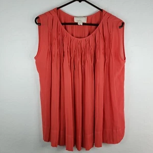 Nicole Miller Artelier Blouse Women's Petite Relaxed Red Pleated Sleeveless Top - Picture 1 of 12