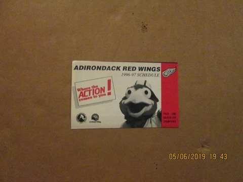 AHL Adirondack Red Wings Vintage Circa 1996-97 Team Logo Hockey Pocket Schedule Cover