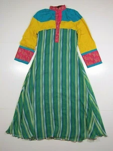 NWT QH Pret Rayon Blue Pink Yellow Long Sleeve Kurta Qurti Tunic Dress Women S - Picture 1 of 11
