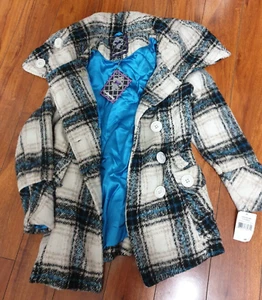 Dollhouse Pea Coat W/ Detachable Hood Outerwear Jacket Plaid Size Small NWT - Picture 1 of 19