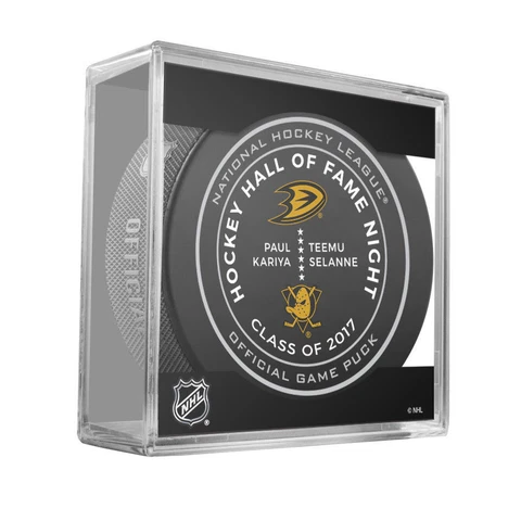 TEEMU SELANNE PAUL KARIYA ANAHEIM DUCKS HALL OF FAME NIGHT OFFICIAL PUCK RARE Cover