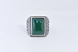 Vintage Stainless Steel Genuine Green Chrysoprase 10.25 Men's Ring - Picture 1 of 5