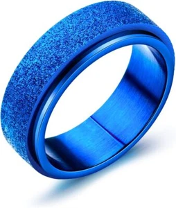Blue Fidget Rings for Men Women Stainless Steel Spinner Bands for Anxiety Engage - Picture 1 of 4