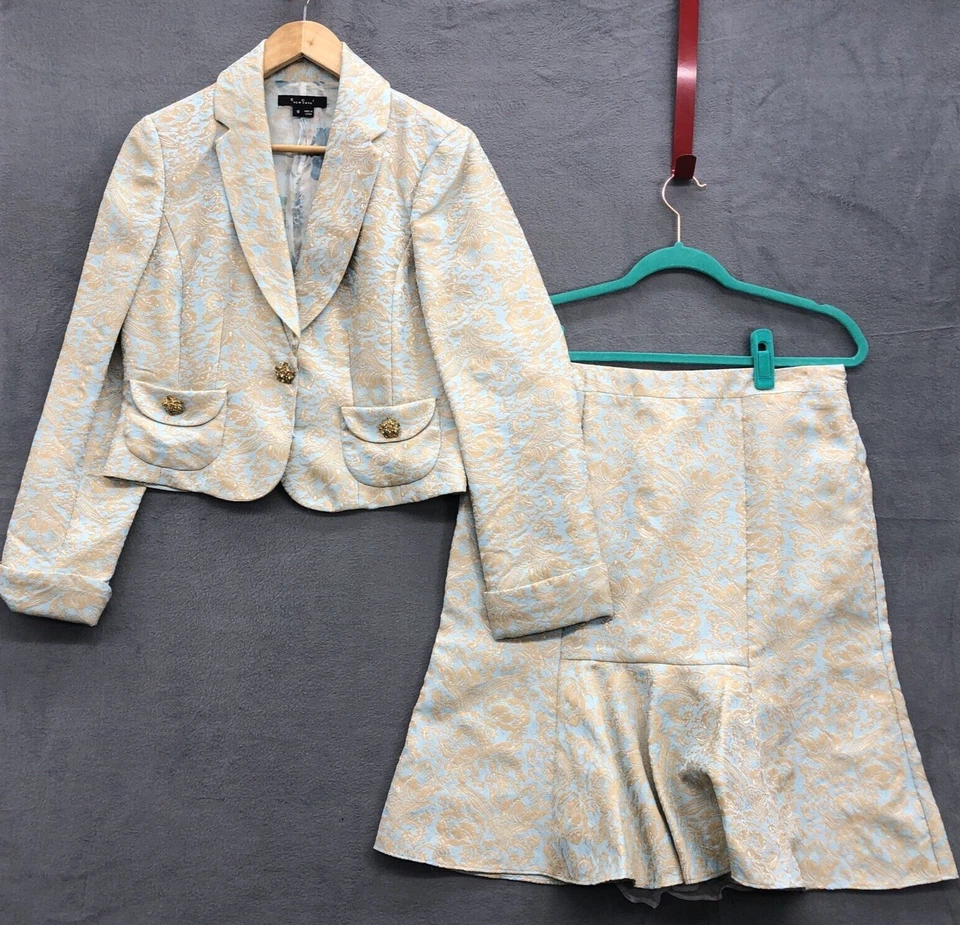 ECI Нью-Йорк 2Pc юбка комплект размер 8 винтажный вид гобелен ювелирные пуговицы церкви - Изображение 1 из 4