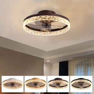 Low Profile 20'' Ceiling Fan LED Enclose Fan with Light Remote for Living Room - Picture 1 of 32