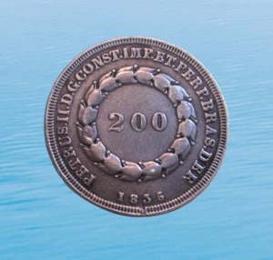 BRAZIL 200 REIS 1835 SILVER RULER PEDRO I KM 455 #3121# - Picture 1 of 2