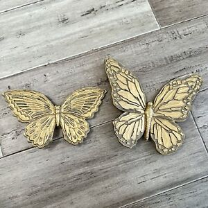 Vintage HOMCO Gold Butterfly Wall Hanging Decor Set of 2 MCM Plastic 7040 7041