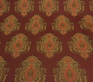 P KAUFMANN BENTLEY RUST RED DAMASK MEDALLION DRAPERY FABRIC BY THE YARD 54"W - Picture 1 of 5