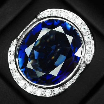 Anelli in oro bianco argento sterling 925 ovale 28,55 ct tanzanite blu vivo... - Immagine 1 di 4