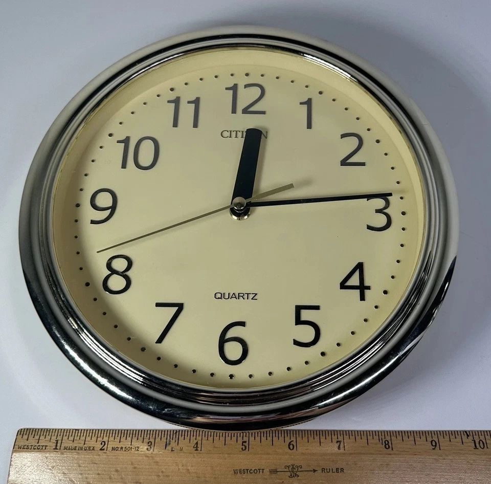Reloj de Pared Citizen Cuarzo Vintage Redondo Tono Plata 10" x 10" Funciona Foto 1 de 4