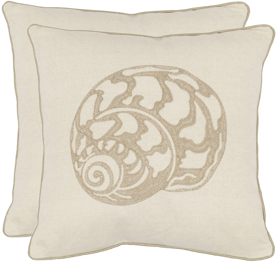Pillow Collection PIL856A-1818-SET2 18-дюймовая подушка из морской ракушки, кремовая, набор из 2 - Изображение 1 из 3