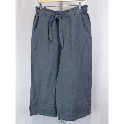 衣服和石头阔腿亚麻短裤领带弹性腰蓝色灰色 M 码 — 第 1/4 张图片