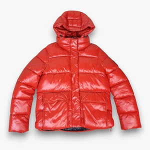 Michael Kors Puffer Jacket Coat Medium M Womens Red Full Zip Hooded Lightweight - Picture 1 of 12