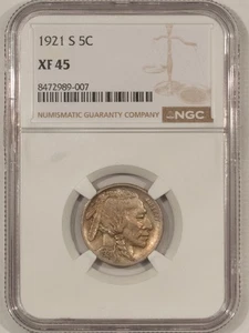 1921-S BUFFALO NICKEL - NGC XF-45, WHOLESOME, PQ! TRACES OF LUSTER! - Picture 1 of 3