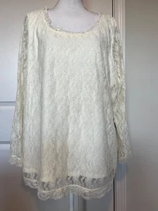 Top De Colección Mujer Dentro Marfil Encaje Manga Larga 2X Elastizado Manga Transparente Forrado Boho - Imagen 1 de 7