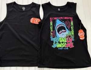 Lot of 2 Wonder Nation Tank Top Boy's Large Husky Black Graphic Shark  Jawsome - Picture 1 of 6