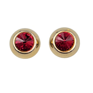 Vintage Red Rivoli Clip on Earrings Gold tone Round Statement 1 in - Picture 1 of 6