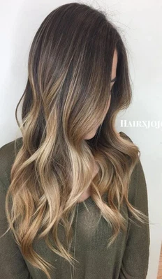 100% человеческих волос новый модный шикарный женщин длинный коричневый блондин волнистые парики 24 в - Изображение 1 из 4