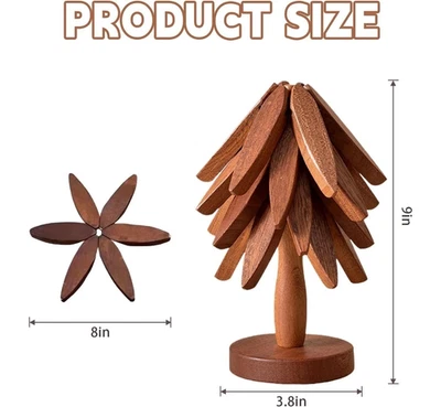 HSTOP AU Wooden Tree Trivet Set Natural Hardwood Coasters With Leaf Texture Foldable