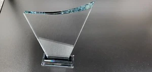 Contemporary Clear Glass Award with Pedestal Base. 11.5" tall - Picture 1 of 5