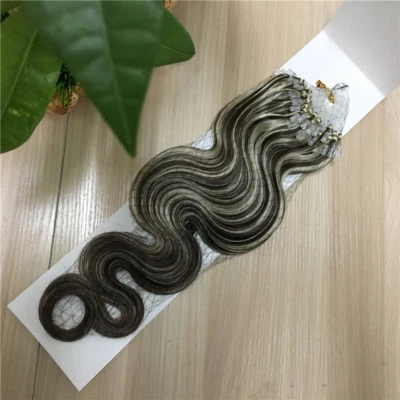 20Inch Ombre Body Wavy Loop Micro Rings Beads Remy Human Hair Extensions 100s  - Image 1 of 4
