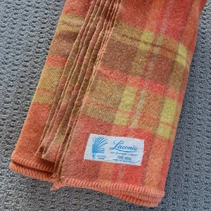 Vintage Pure Wool Blanket Orange, Yellow 160 X 210cm Laconia - Picture 1 of 6