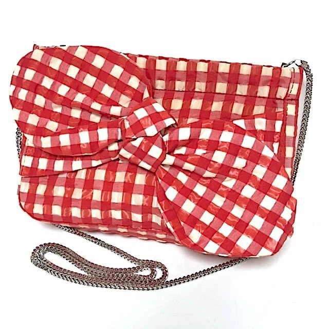 Bolso sin asas LOEFFLER RANDALL 2WAY a cuadros de guinga cinta roja Foto 1 de 4