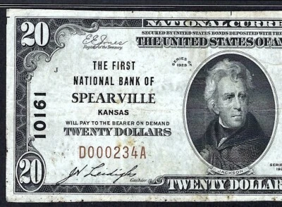 🇺🇸  KS 1929 $20  ♚♚ SPEARVILLE, KANSAS ♚♚ PMG VERY FINE 25 HARD TO FIND - Image 1 of 3