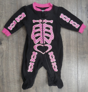 Baby Girl Clothes Newborn Pink Black Halloween Skeleton Footed Outfit