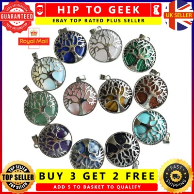 Collar de piedras preciosas árbol curativo de cuarzo cadena colgante redonda chakra ansiedad Foto 1 de 4